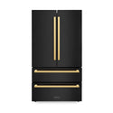 ZLINE Autograph Edition 36 in. 22.5 cu. ft. Counter-Depth French Door Refrigerator with Ice Maker in Fingerprint-Resistant Black Stainless Steel and Polished Gold Modern Handles (RFMZ-36-BS-FG)