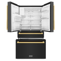 ZLINE Autograph Edition 36 in. 21.6 cu. ft. Counter-Depth French Door Refrigerator with Water and Ice Dispenser in Fingerprint-Resistant Black Stainless Steel with Polished Gold Modern Handles (RFMZ-W-36-BS-FG)