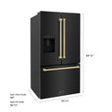 ZLINE Autograph Edition 36 in. 28.9 cu. ft. Standard-Depth French Door External Water Dispenser Refrigerator with Dual Ice Maker in Fingerprint-Resistant Black Stainless Steel and Champagne Bronze Traditional Handles (RSMZ-W-36-BS-CB)