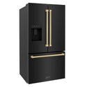 ZLINE Autograph Edition 36 in. 28.9 cu. ft. Standard-Depth French Door External Water Dispenser Refrigerator with Dual Ice Maker in Fingerprint-Resistant Black Stainless Steel and Champagne Bronze Traditional Handles (RSMZ-W-36-BS-CB)