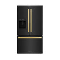 ZLINE Autograph Edition 36 in. 28.9 cu. ft. Standard-Depth French Door External Water Dispenser Refrigerator with Dual Ice Maker in Black Stainless Steel and Polished Gold Modern Handles (RSMZ-W-36-BS-FG)