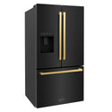 ZLINE Autograph Edition 36 in. 28.9 cu. ft. Standard-Depth French Door External Water Dispenser Refrigerator with Dual Ice Maker in Black Stainless Steel and Polished Gold Square Handles (RSMZ-W-36-BS-FG)