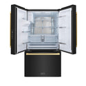 ZLINE Autograph Edition 36 in. 28.9 cu. ft. Standard-Depth French Door External Water Dispenser Refrigerator with Dual Ice Maker in Black Stainless Steel and Champagne Bronze Square Handles (RSMZ-W-36-BS-FCB)