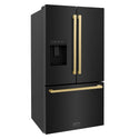 ZLINE Autograph Edition 36 in. 28.9 cu. ft. Standard-Depth French Door External Water Dispenser Refrigerator with Dual Ice Maker in Black Stainless Steel and Champagne Bronze Square Handles (RSMZ-W-36-BS-FCB)