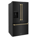 ZLINE Autograph Edition 36 in. 28.9 cu. ft. Standard-Depth French Door External Water Dispenser Refrigerator with Dual Ice Maker in Fingerprint-Resistant Black Stainless Steel and Champagne Bronze Helix Handles (RSMZ-W36-BS-KCB)