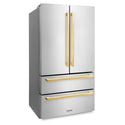 ZLINE Autograph Edition 36 in. 22.5 cu. ft. Counter-Depth French Door Refrigerator with Ice Maker in Fingerprint-Resistant Stainless Steel with Polished Gold Modern Handles (RFMZ-36-FG)