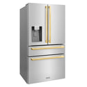 ZLINE Autograph Edition 36 in. 21.6 cu. ft. Counter-Depth French Door Refrigerator with Water and Ice Dispenser in Fingerprint-Resistant Stainless Steel with Polished Gold Modern Handles (RFMZ-W-36-FG)