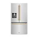 ZLINE Autograph Edition 36 in. 28.9 cu. ft. Standard-Depth French Door External Water Dispenser Refrigerator with Dual Ice Maker in Fingerprint-Resistant Stainless Steel and Champagne Bronze Traditional Handles (RSMZ-W-36-CB)
