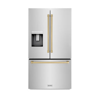 ZLINE Autograph Edition 36 in. 28.9 cu. ft. Standard-Depth French Door External Water Dispenser Refrigerator with Dual Ice Maker in Fingerprint-Resistant Stainless Steel and Champagne Bronze Traditional Handles (RSMZ-W-36-CB)