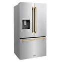 ZLINE Autograph Edition 36 in. 28.9 cu. ft. Standard-Depth French Door External Water Dispenser Refrigerator with Dual Ice Maker in Fingerprint-Resistant Stainless Steel and Champagne Bronze Traditional Handles (RSMZ-W-36-CB)