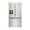 ZLINE Autograph Edition 36 in. 28.9 cu. ft. Standard-Depth French Door External Water Dispenser Refrigerator with Dual Ice Maker in Fingerprint-Resistant Stainless Steel and Champagne Bronze Modern Handles (RSMZ-W-36-FCB)