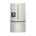 ZLINE 36 in. Autograph Edition 21.6 cu. ft 4-Door French Door Refrigerator with Water and Ice Dispenser in Stainless Steel with Polished Gold Modern Handles (RFMZ-W-36-FG)