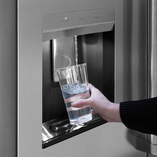 ZLINE Autograph Edition 36 in. 28.9 cu. ft. Standard-Depth French Door External Water Dispenser Refrigerator with Dual Ice Maker in Fingerprint-Resistant Stainless Steel and Matte Black Modern Handles (RSMZ-W-36-FMB)