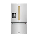 ZLINE Autograph Edition 36 in. 28.9 cu. ft. Standard-Depth French Door External Water Dispenser Refrigerator with Dual Ice Maker in Fingerprint Resistant Stainless Steel and Polished Gold Handles (RSMZ-W-36-G)