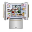 ZLINE Autograph Edition 36 in. 28.9 cu. ft. Standard-Depth French Door External Water Dispenser Refrigerator with Dual Ice Maker in Fingerprint-Resistant Stainless Steel and Champagne Bronze Helix Handles (RSMZ-W-36-KCB)