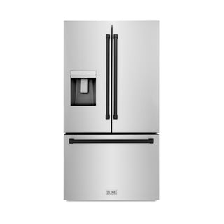 ZLINE Autograph Edition 36 in. 28.9 cu. ft. Standard-Depth French Door External Water Dispenser Refrigerator with Dual Ice Maker in Fingerprint Resistant Stainless Steel and Matte Black Handles (RSMZ-W-36-MB)