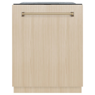 ZLINE Autograph Edition 24" Monument Series 3rd Rack Top Touch Control Tall Tub Dishwasher in Custom Panel Ready with Champagne Bronze Handle, 45dBa (DWMTZ-24-CB)