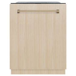 ZLINE Autograph Edition 24" Monument Series 3rd Rack Top Touch Control Tall Tub Dishwasher in Custom Panel Ready with Champagne Bronze Handle, 45dBa (DWMTZ-24-CB)