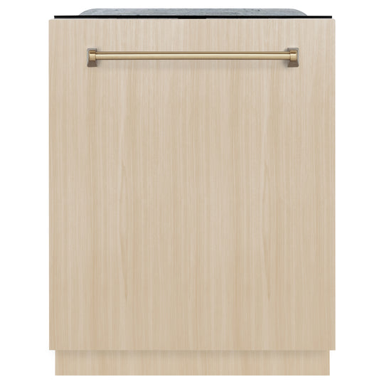 ZLINE Autograph Edition 24" Monument Series 3rd Rack Top Touch Control Tall Tub Dishwasher in Custom Panel Ready with Champagne Bronze Handle, 45dBa (DWMTZ-24-CB)