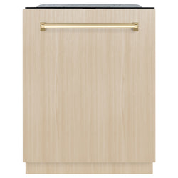 ZLINE Autograph Edition 24" Monument Series 3rd Rack Top Touch Control Tall Tub Dishwasher in Custom Panel Ready with Polished Gold Handle, 45dBa (DWMTZ-24-G)