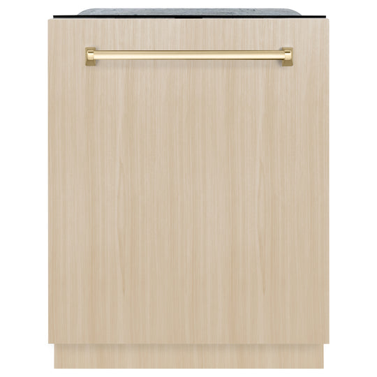 ZLINE Autograph Edition 24" Monument Series 3rd Rack Top Touch Control Tall Tub Dishwasher in Custom Panel Ready with Polished Gold Handle, 45dBa (DWMTZ-24-G)