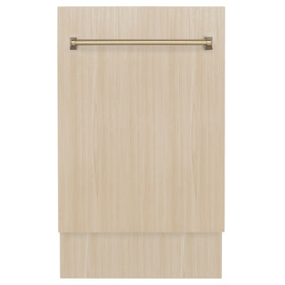 ZLINE Autograph Edition 18” Tallac Series 3rd Rack Top Control Dishwasher in Custom Panel Ready with Champagne Bronze Handle, 51dBa (DWVZ-18-CB)