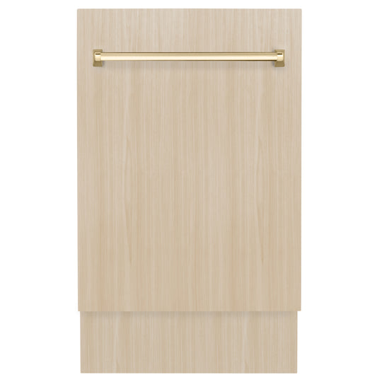 ZLINE Autograph Edition 18” Tallac Series 3rd Rack Top Control Dishwasher in Custom Panel Ready with Polished Gold Handle, 51dBa (DWVZ-18-G)