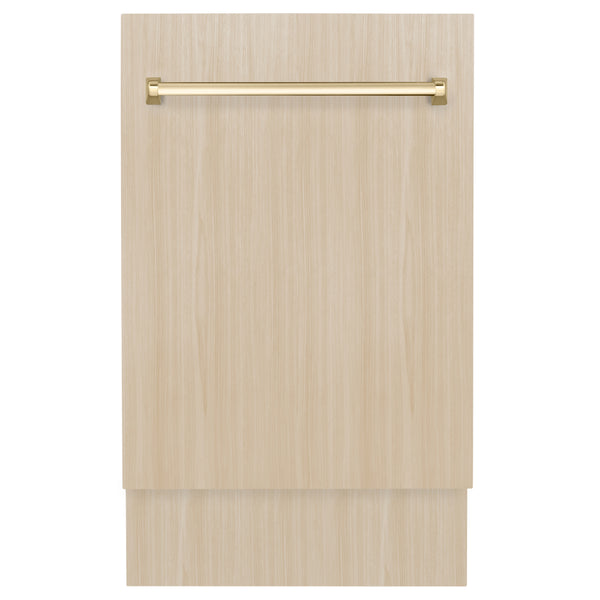 ZLINE Autograph Edition 18” Tallac Series 3rd Rack Top Control Dishwasher in Custom Panel Ready with Polished Gold Handle, 51dBa (DWVZ-18-G)