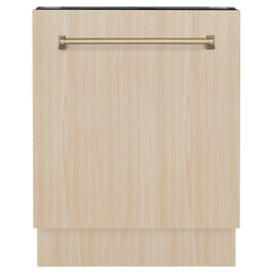 ZLINE Autograph Edition 24" Tallac Series 3rd Rack Top Control Built-In Tall Tub Dishwasher in Custom Panel Ready with Champagne Bronze Handle, 51dBa (DWVZ-24-CB)