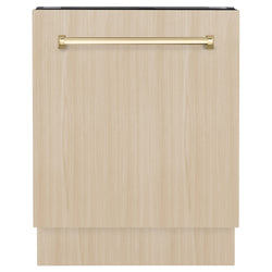 ZLINE Autograph Edition 24" Tallac Series 3rd Rack Top Control Built-In Tall Tub Dishwasher in Custom Panel Ready with Polished Gold Handle, 51dBa (DWVZ-24-G)