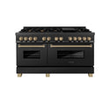 ZLINE Autograph Edition 60 in. 7.4 cu. ft. Legacy Dual Fuel Range with 9 Burner Gas Cooktop and 2 Electric Convection Ovens in Black Stainless Steel and Champagne Bronze Accents, Open Box-Good Condition
