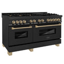 ZLINE Autograph Edition 60 in. 7.4 cu. ft. Legacy Dual Fuel Range with 9 Burner Gas Cooktop and 2 Electric Convection Ovens in Black Stainless Steel and Champagne Bronze Accents, Open Box-Good Condition