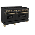 ZLINE Autograph Edition 60 in. 7.4 cu. ft. Legacy Dual Fuel Range with 9 Burner Gas Cooktop and 2 Electric Convection Ovens in Black Stainless Steel and Champagne Bronze Accents, Open Box-Good Condition