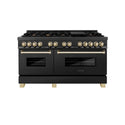 ZLINE Autograph Edition 60 in. 7.4 cu. ft. Legacy Dual Fuel Range with 9 Burner Gas Cooktop and 2 Electric Convection Ovens in Black Stainless Steel and Polished Gold Accents, Open Box-Good Condition