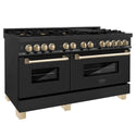 ZLINE Autograph Edition 60 in. 7.4 cu. ft. Legacy Dual Fuel Range with 9 Burner Gas Cooktop and 2 Electric Convection Ovens in Black Stainless Steel and Polished Gold Accents, Open Box-Good Condition
