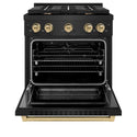 ZLINE Autograph Edition 30 in. 4.2 cu. ft. Paramount Dual Fuel Range with 4 Burner Gas Cooktop and Electric Convection Oven in Black Stainless Steel with Champagne Bronze Accents, Open Box-Great Condition