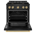 ZLINE Autograph Edition 30 in. 4.2 cu. ft. Paramount Dual Fuel Range with 4 Burner Gas Cooktop and Electric Convection Oven in Black Stainless Steel with Champagne Bronze Accents, Open Box-Good Condition