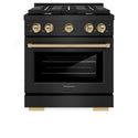 ZLINE Autograph Edition 30 in. 4.2 cu. ft. Paramount Dual Fuel Range with 4 Burner Gas Cooktop and Electric Convection Oven in Black Stainless Steel with Champagne Bronze Accents, Open Box-Great Condition