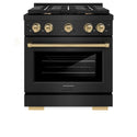 ZLINE Autograph Edition 30 in. 4.2 cu. ft. Paramount Dual Fuel Range with 4 Burner Gas Cooktop and Electric Convection Oven in Black Stainless Steel with Champagne Bronze Accents, Open Box-Good Condition