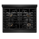 ZLINE Autograph Edition 30 in. 4.2 cu. ft. Paramount Dual Fuel Range with 4 Burner Gas Cooktop and Electric Convection Oven in Black Stainless Steel with Champagne Bronze Accents (SDRBZ-30-CB)