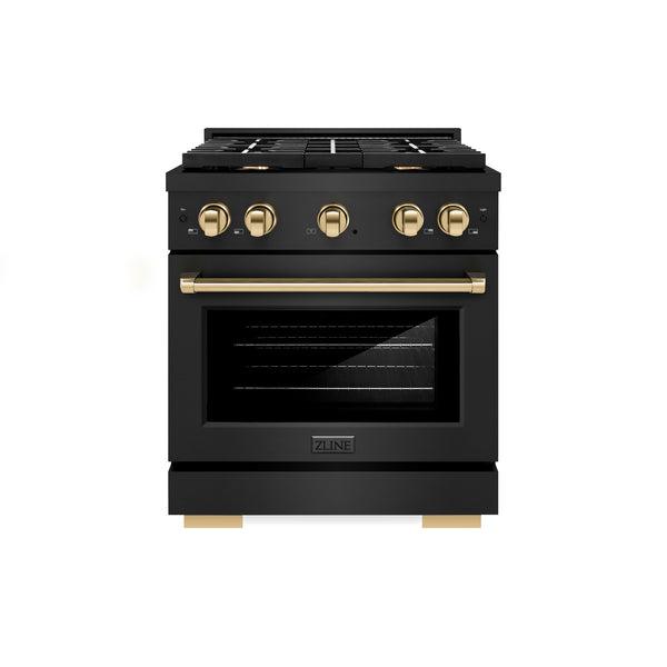 ZLINE Autograph Edition 36 in. 5.2 cu. ft. Paramount Dual Fuel Range with 6 Burner Gas Cooktop and Electric Convection Oven in Black Stainless Steel with Champagne Bronze Accents (SDRBZ-36-CB)