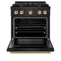 ZLINE Autograph Edition 30 in. 4.2 cu. ft. Paramount Dual Fuel Range with 4 Burner Gas Cooktop and Electric Convection Oven in Black Stainless Steel with Polished Gold Accents (SDRBZ-30-G)