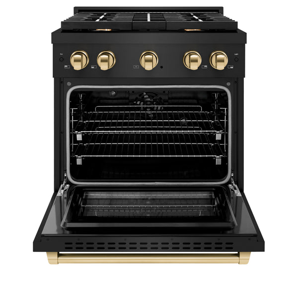 ZLINE Autograph Edition 36 in. 5.2 cu. ft. Paramount Dual Fuel Range with 6 Burner Gas Cooktop and Electric Convection Oven in Black Stainless Steel with Champagne Bronze Accents (SDRBZ-36-CB)