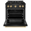 ZLINE Autograph Edition 30 in. 4.2 cu. ft. Paramount Dual Fuel Range with 4 Burner Gas Cooktop and Electric Convection Oven in Black Stainless Steel with Polished Gold Accents, Open Box-Great Condition