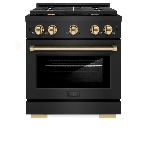 ZLINE Autograph Edition 36 in. 5.2 cu. ft. Paramount Dual Fuel Range with 6 Burner Gas Cooktop and Electric Convection Oven in Black Stainless Steel with Champagne Bronze Accents (SDRBZ-36-CB)