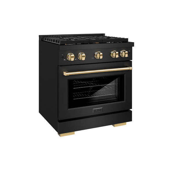 ZLINE Autograph Edition 36 in. 5.2 cu. ft. Paramount Dual Fuel Range with 6 Burner Gas Cooktop and Electric Convection Oven in Black Stainless Steel with Champagne Bronze Accents (SDRBZ-36-CB)