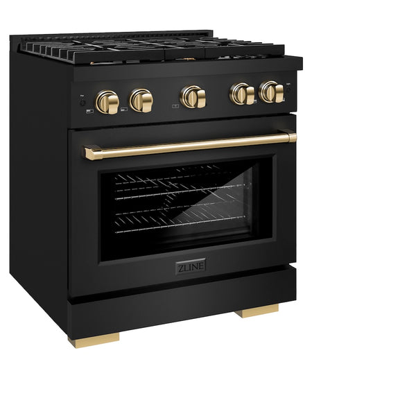 ZLINE Autograph Edition 30 in. 4.2 cu. ft. Paramount Dual Fuel Range with 4 Burner Gas Cooktop and Electric Convection Oven in Black Stainless Steel with Polished Gold Accents, Open Box-Great Condition