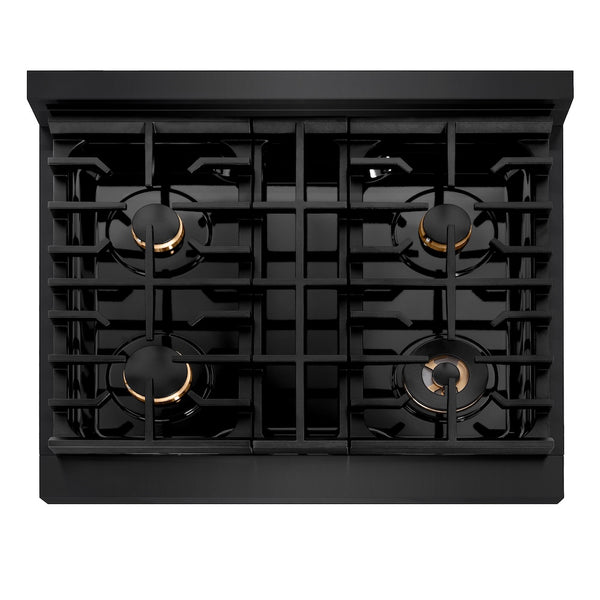 ZLINE Autograph Edition 30 in. 4.2 cu. ft. Paramount Dual Fuel Range with 4 Burner Gas Cooktop and Electric Convection Oven in Black Stainless Steel with Polished Gold Accents, Open Box-Great Condition