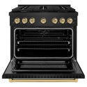 ZLINE Autograph Edition 36 in. 5.2 cu. ft. Paramount Dual Fuel Range with 6 Burner Gas Cooktop and Electric Convection Oven in Black Stainless Steel with Champagne Bronze Accents, Open Box-Great Condition
