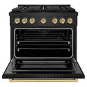 ZLINE Autograph Edition 36 in. 5.2 cu. ft. Paramount Dual Fuel Range with 6 Burner Gas Cooktop and Electric Convection Oven in Black Stainless Steel with Champagne Bronze Accents, Open Box-Good Condition